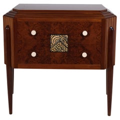 Used French Art Deco Chest Of Drawers in Mahogany and Thuja with Floral Inlays