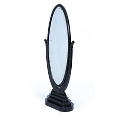 French Art Deco Cheval Mirror with Ebonised Frame