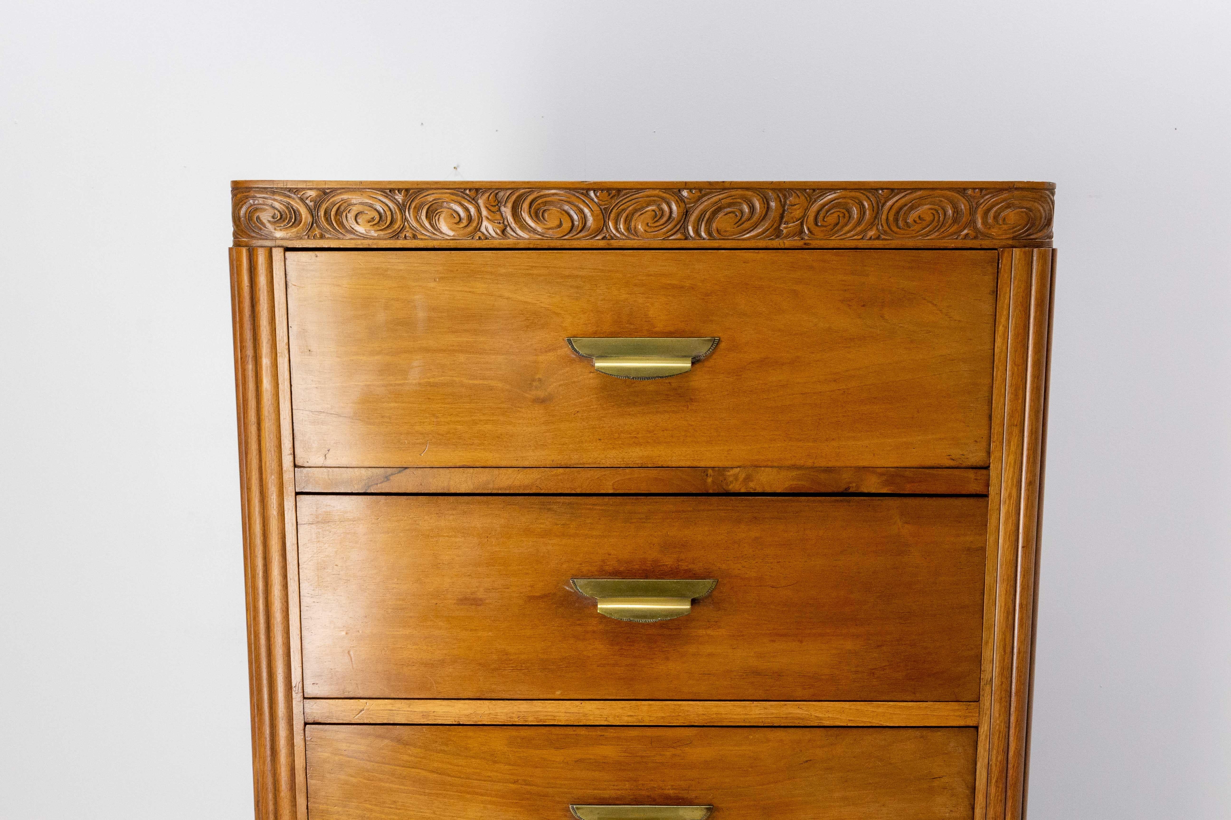 French Art Deco Chiffonier or Commode, Chest with Six Drawers Walnut, circa 1930 2