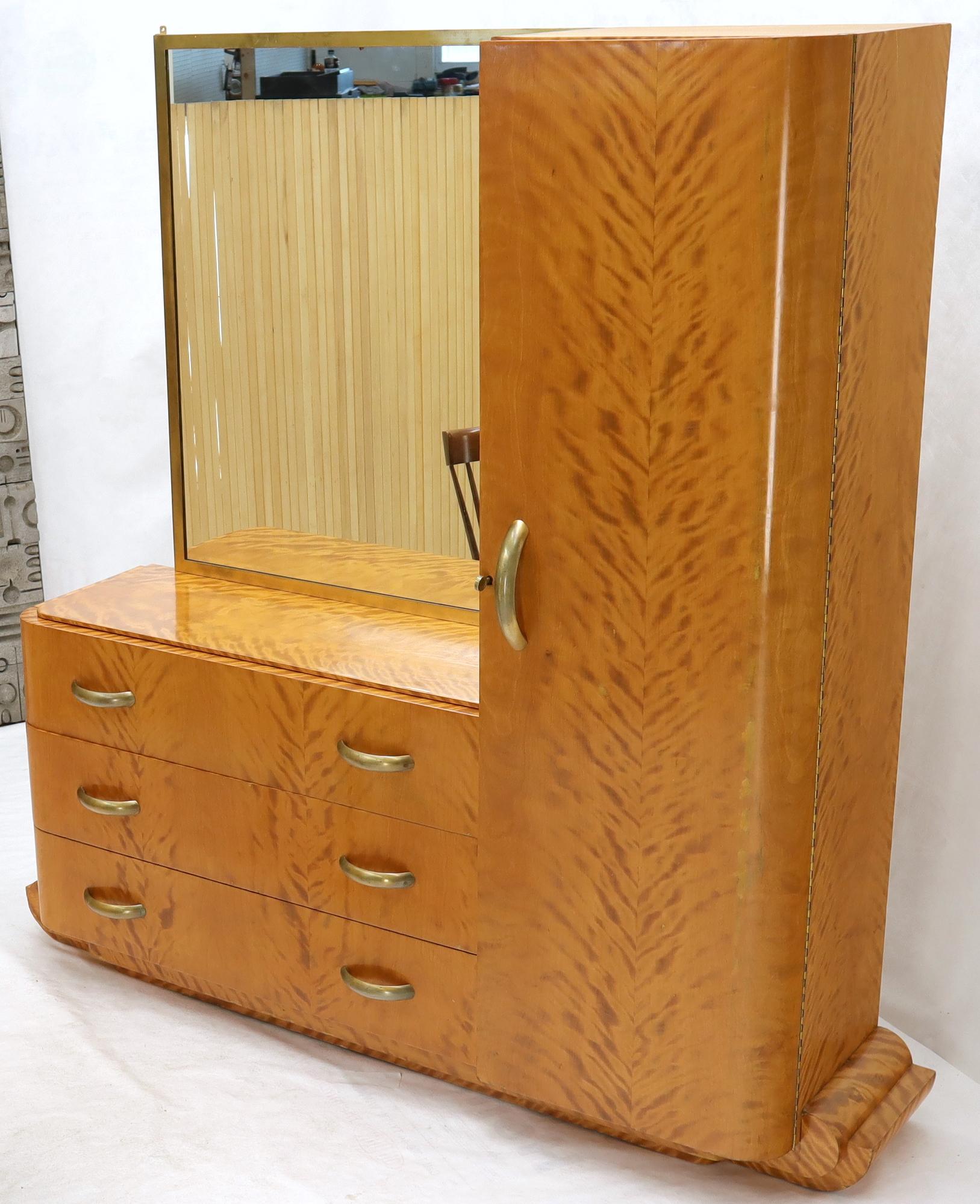 French Art Deco Chifforobe Dresser with Mirror Closet Cabinet Tiger Maple 8