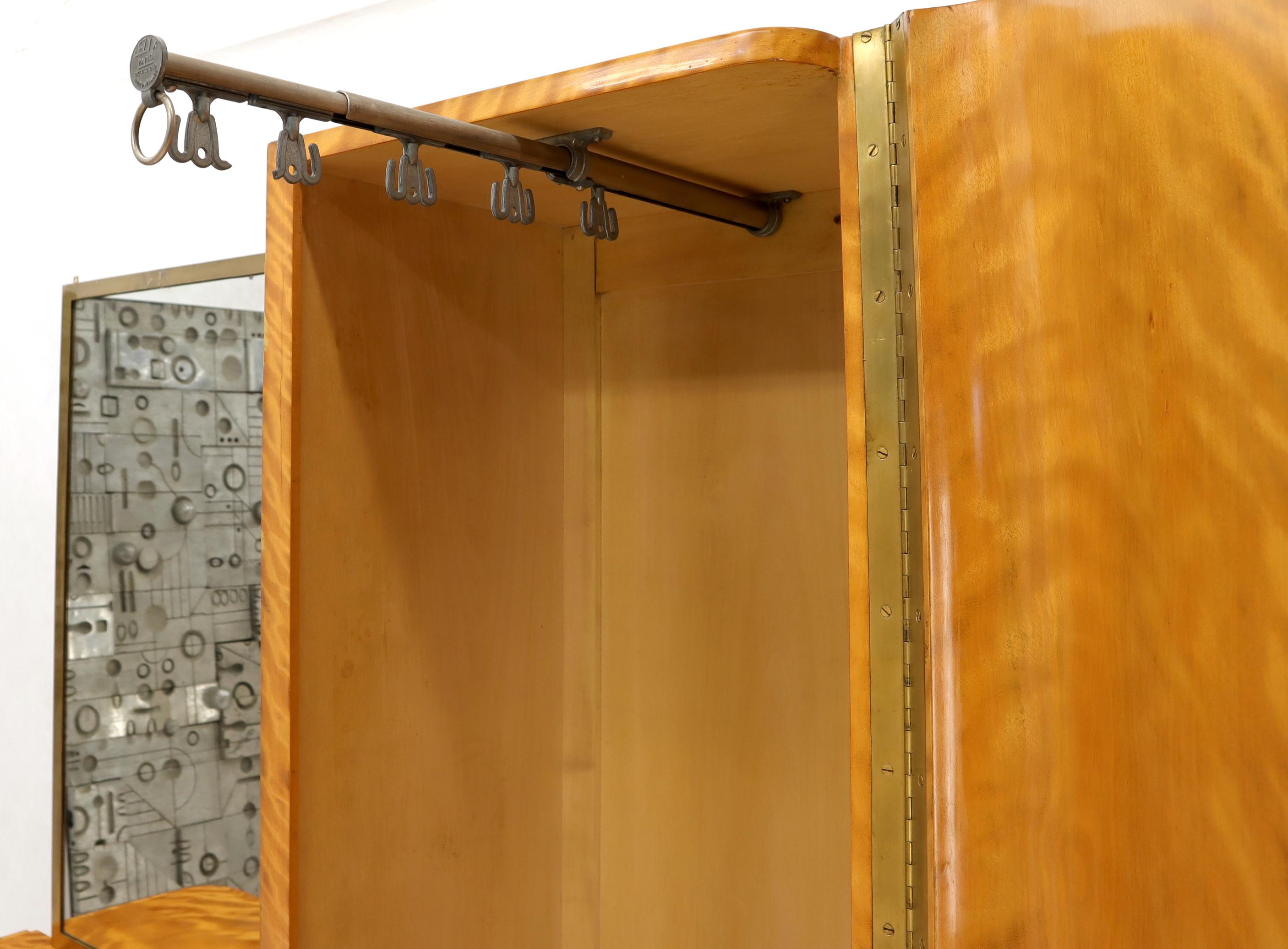French Art Deco Chifforobe Dresser with Mirror Closet Cabinet Tiger Maple 2