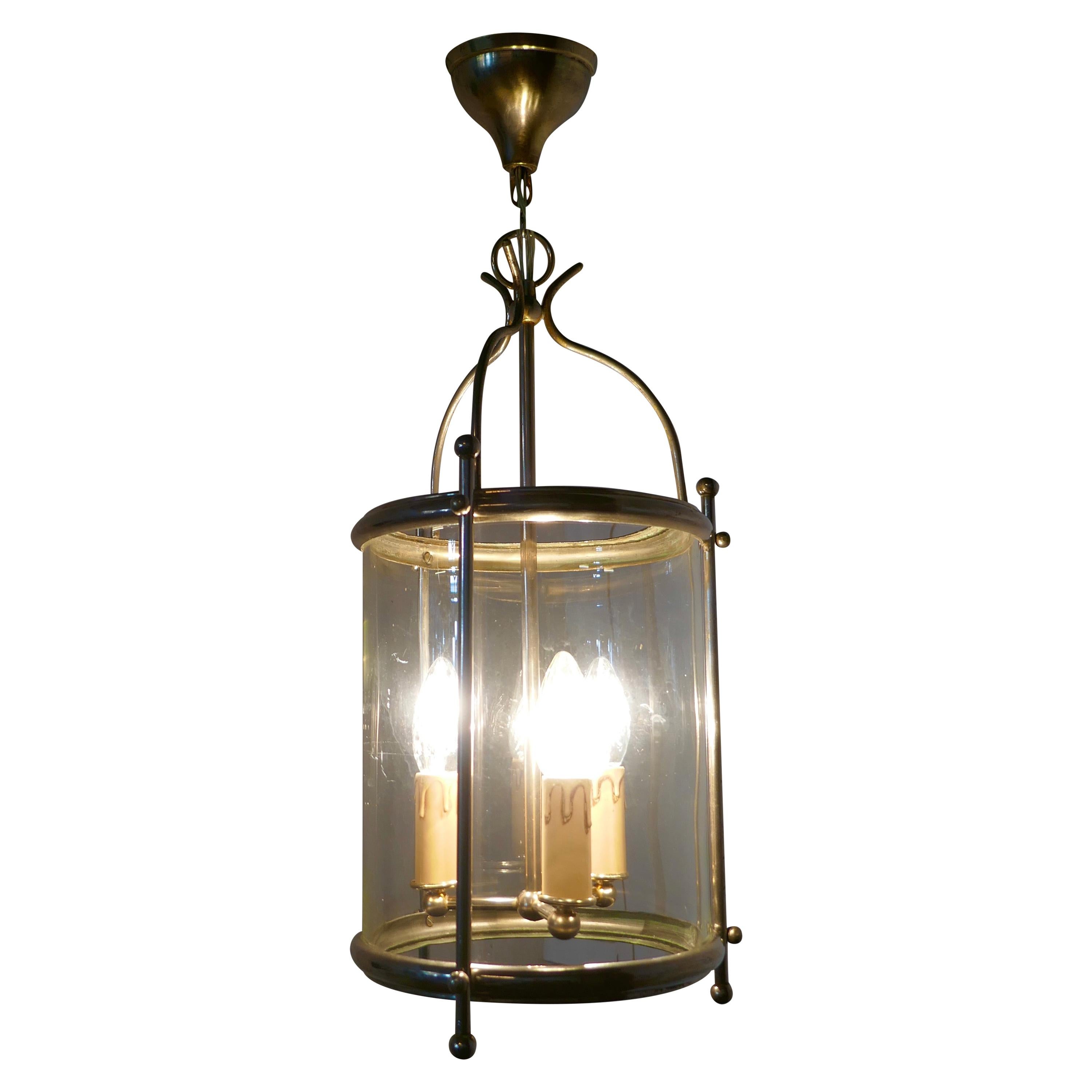 French Art Deco Chrome and Glass Lantern Pendant Light