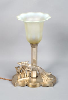 French Art Deco Chrome and Glass 'Leaping Hound' Table Lamp Desk Lamp C.1930
