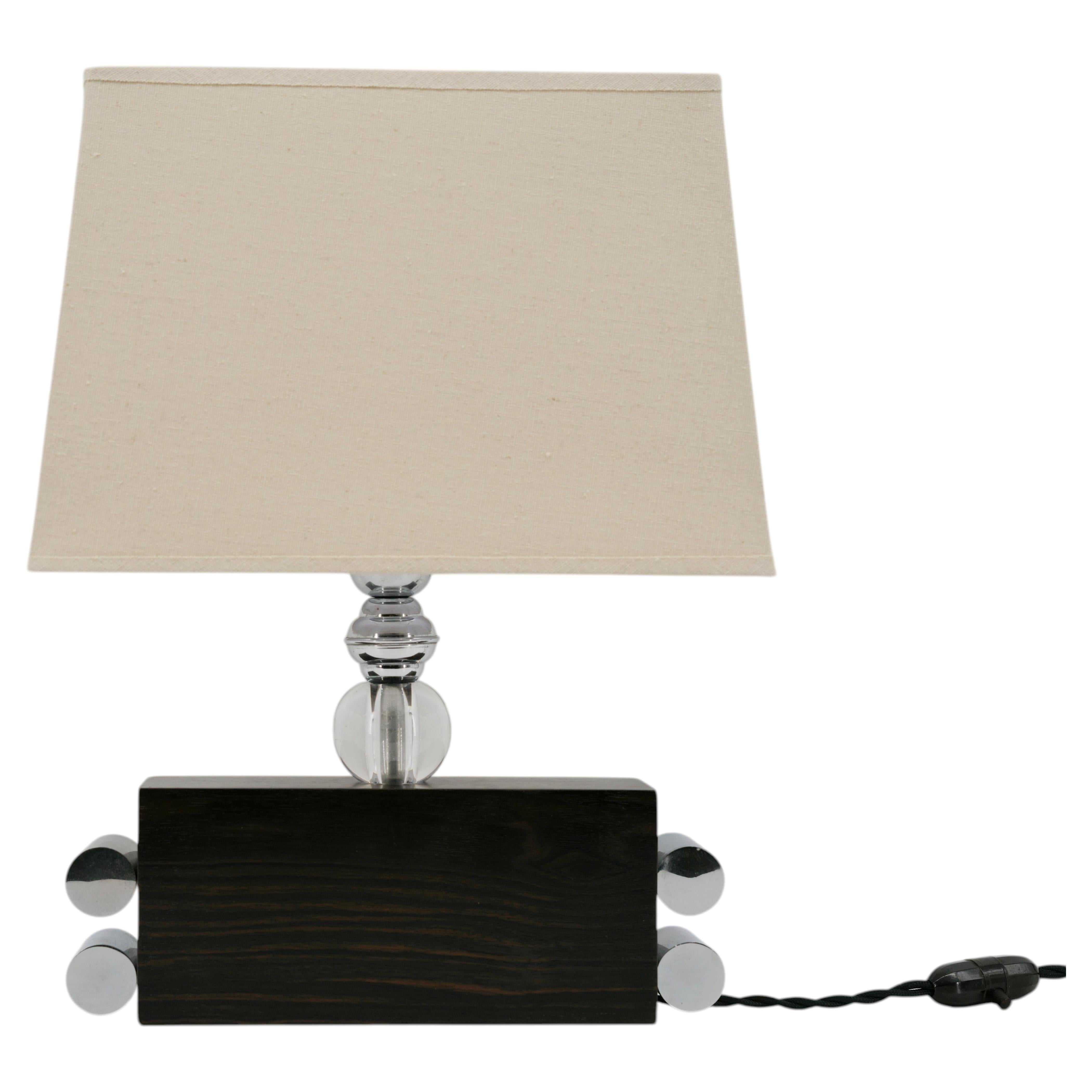 French Art Deco Chrome and Macassar Table Lamp, 1920 For Sale