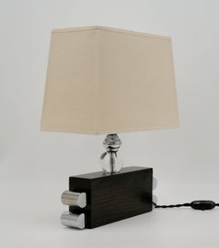 French Art Deco Chrome and Macassar Table Lamp, 1920