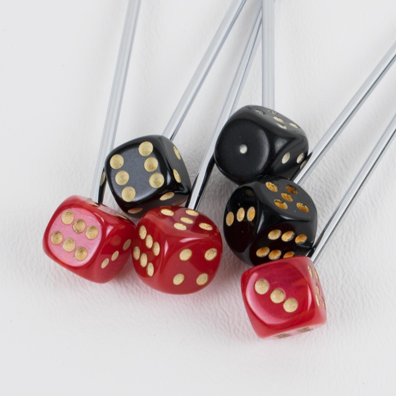French Art Deco Chrome and Macassar Wood Cocktail Picks 