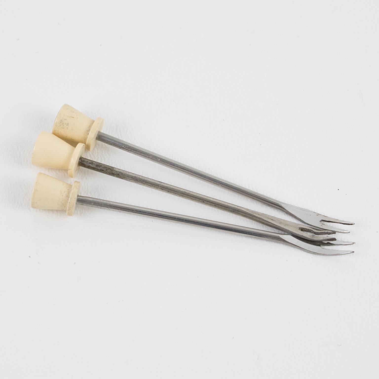 French Art Deco Chrome and Macassar Wood Cocktail Picks 