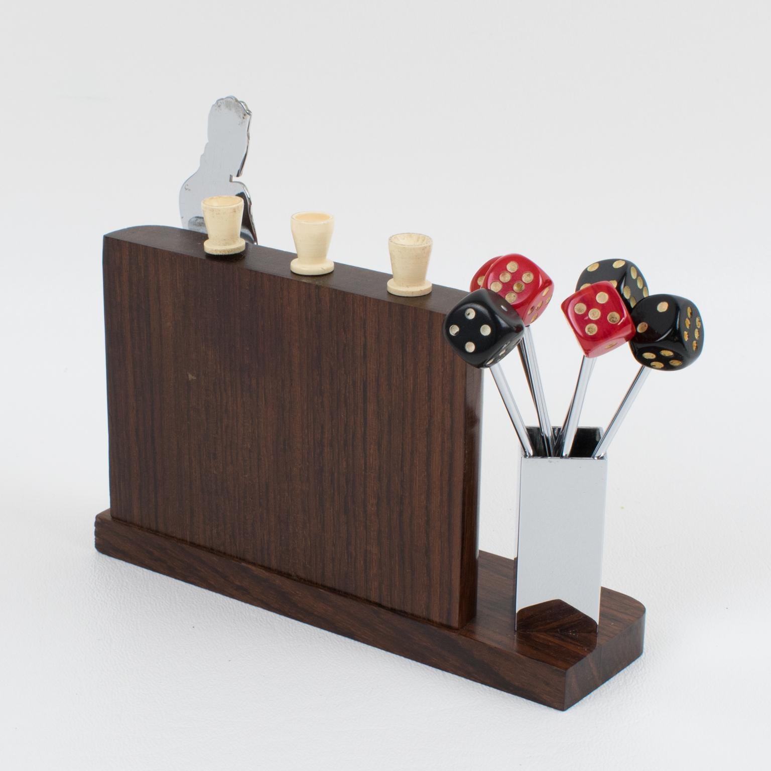 French Art Deco Chrome and Macassar Wood Cocktail Picks 