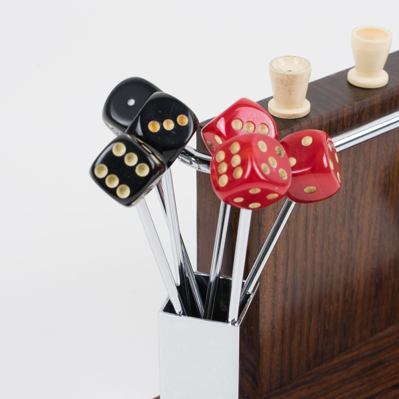 French Art Deco Chrome and Macassar Wood Cocktail Picks 