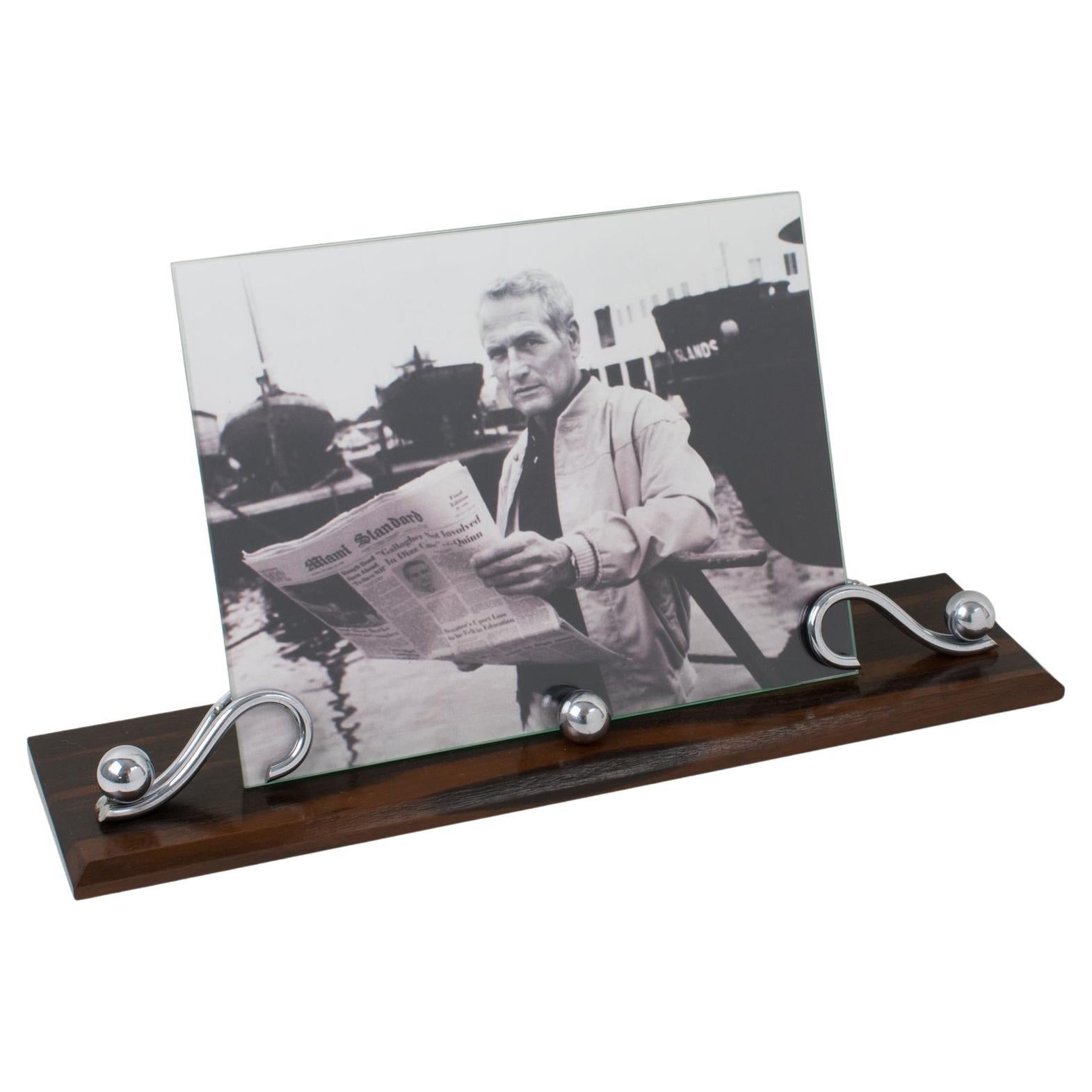 French Art Deco Chrome and Macassar Wood Picture Frame