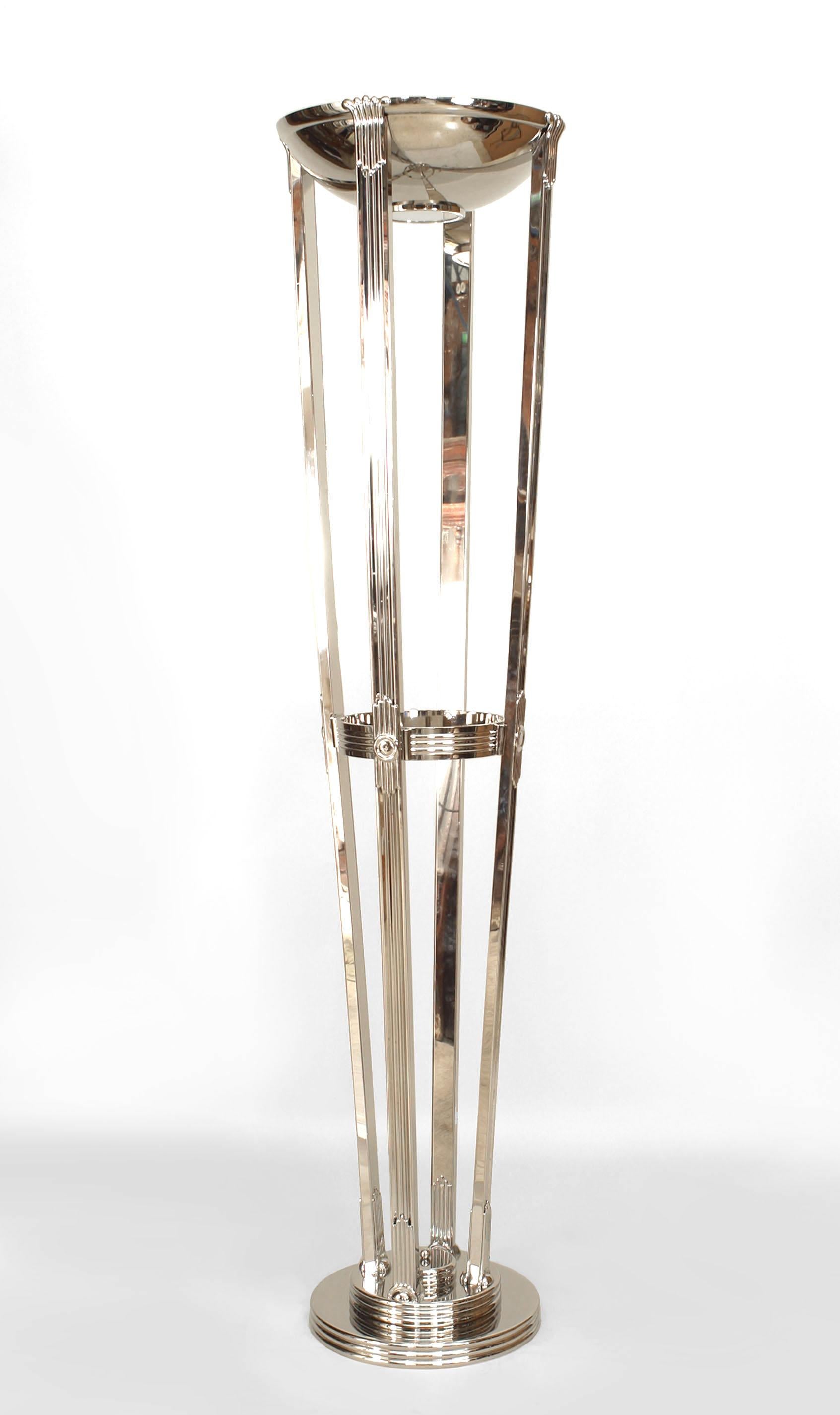 20th Century 2 Pairs of French Art Deco Style Chrome Floor Lamps For Sale