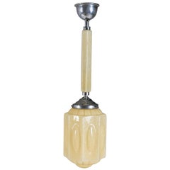 French Art Deco Chrome Pendant Lamp with Glass Shade, 1930s