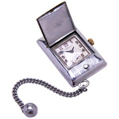 French Art Deco Chrome Plated Golf Bag/ Purse/ Pocket Watch Signed Sesame