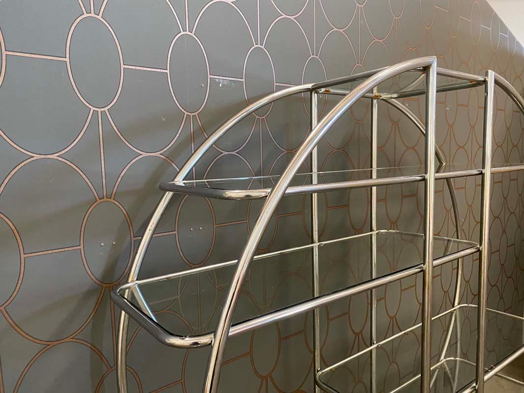 Glass French Art Deco Chrome-Plated Tubular Steel Shelf, 1920s