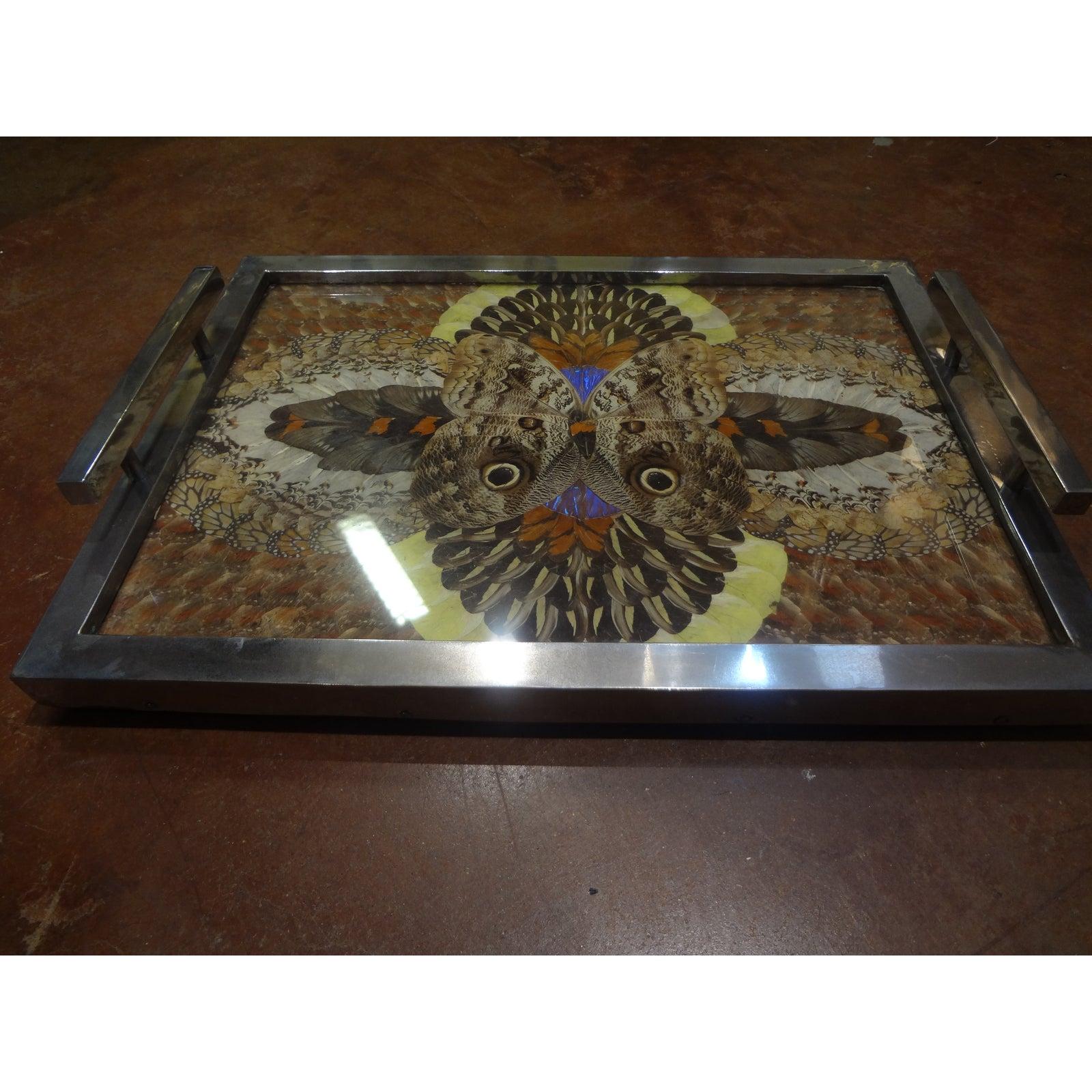 French Art Deco Chrome Tray with Butterfly Wings 5