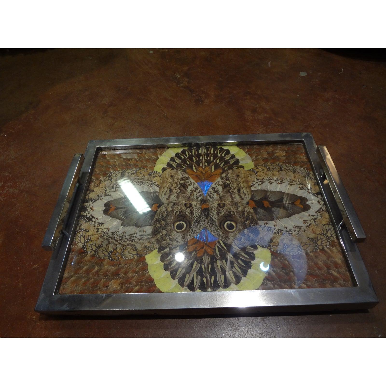 French Art Deco Chrome Tray with Butterfly Wings 2