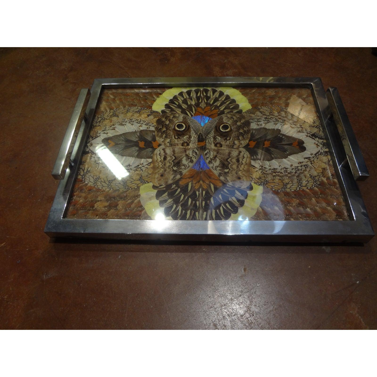 French Art Deco Chrome Tray with Butterfly Wings 3