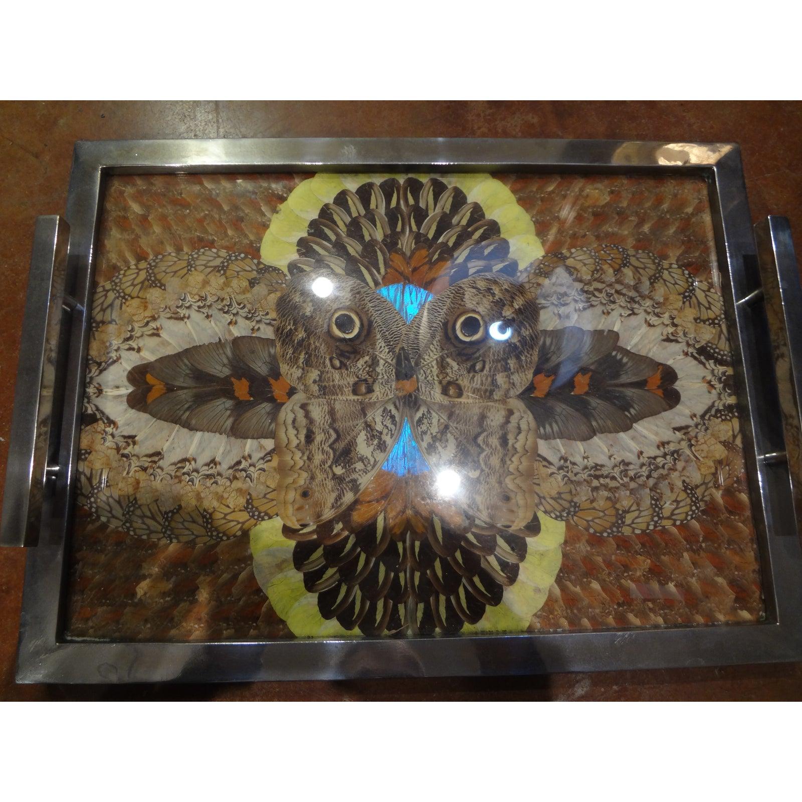 French Art Deco Chrome Tray with Butterfly Wings 4