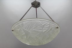 French Art Deco Chromed Brass and Frosted Glass Pendant Light by Noverdy, 1930s