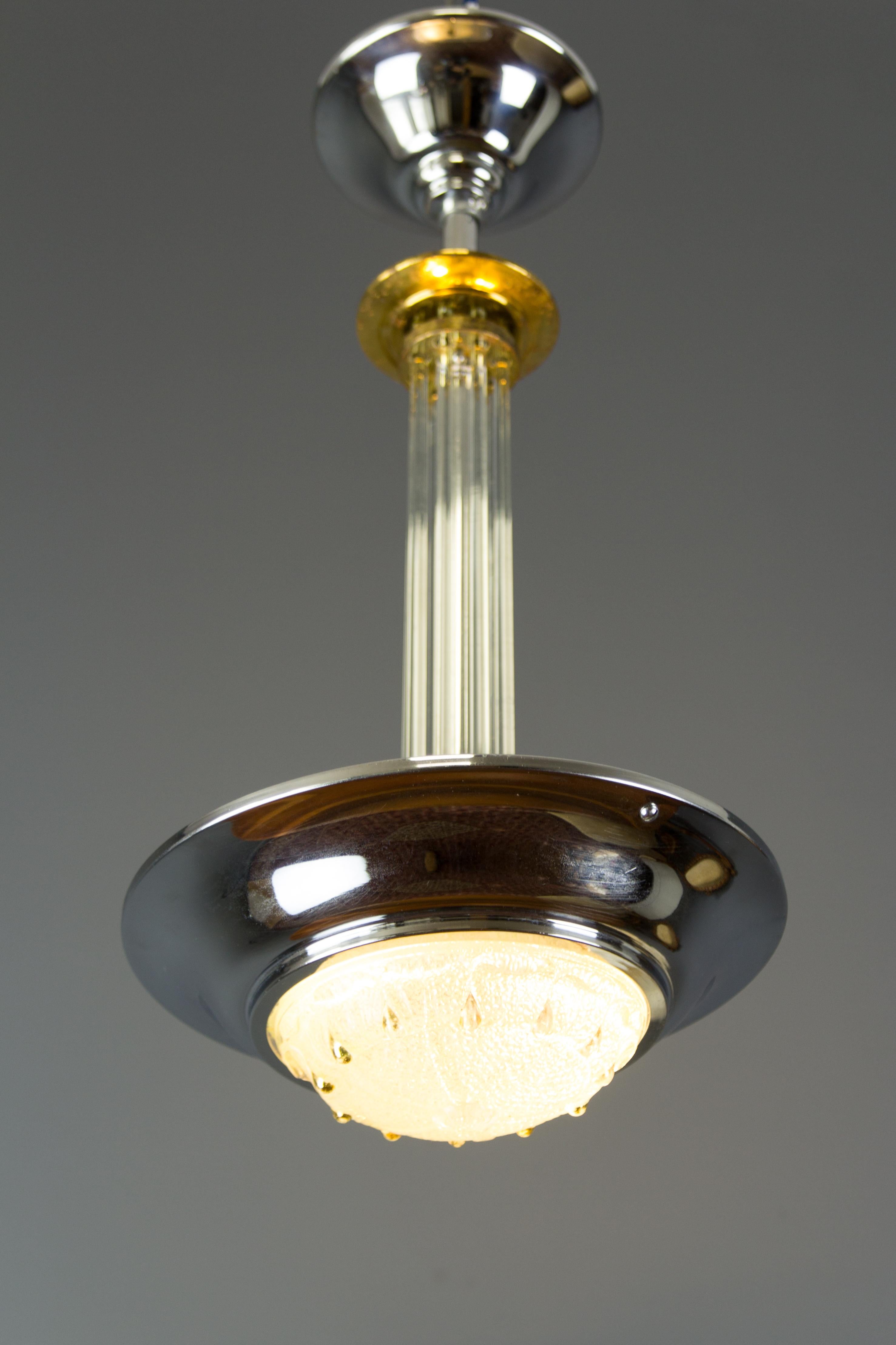 French Art Deco Chromed Brass Chandelier with Glass Rods, 1930s For Sale 10