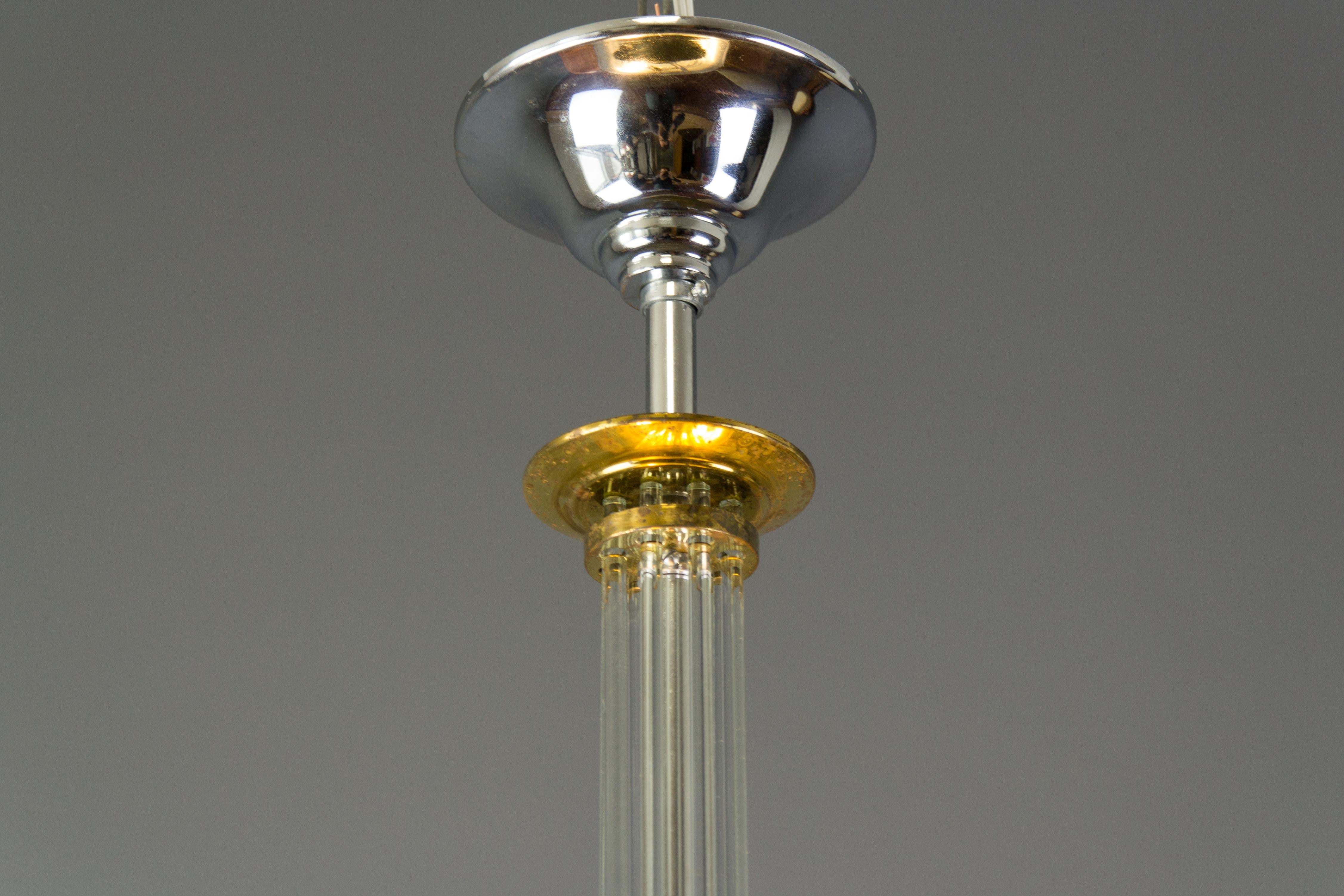 French Art Deco Chromed Brass Chandelier with Glass Rods, 1930s For Sale 1