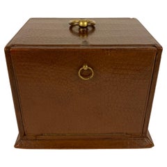 French Art Deco Cigarette Box, Walnut Wood and Leather