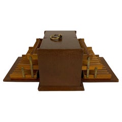French Art Deco Cigarette Box, Walnut Wood and Leather