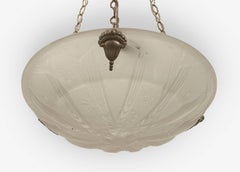 Muller French Art Deco Muller Frosted Glass Pendant Chandelier