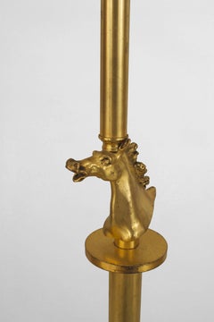 French Art Deco Gilt Bronze Horse Head Floor Lamp
