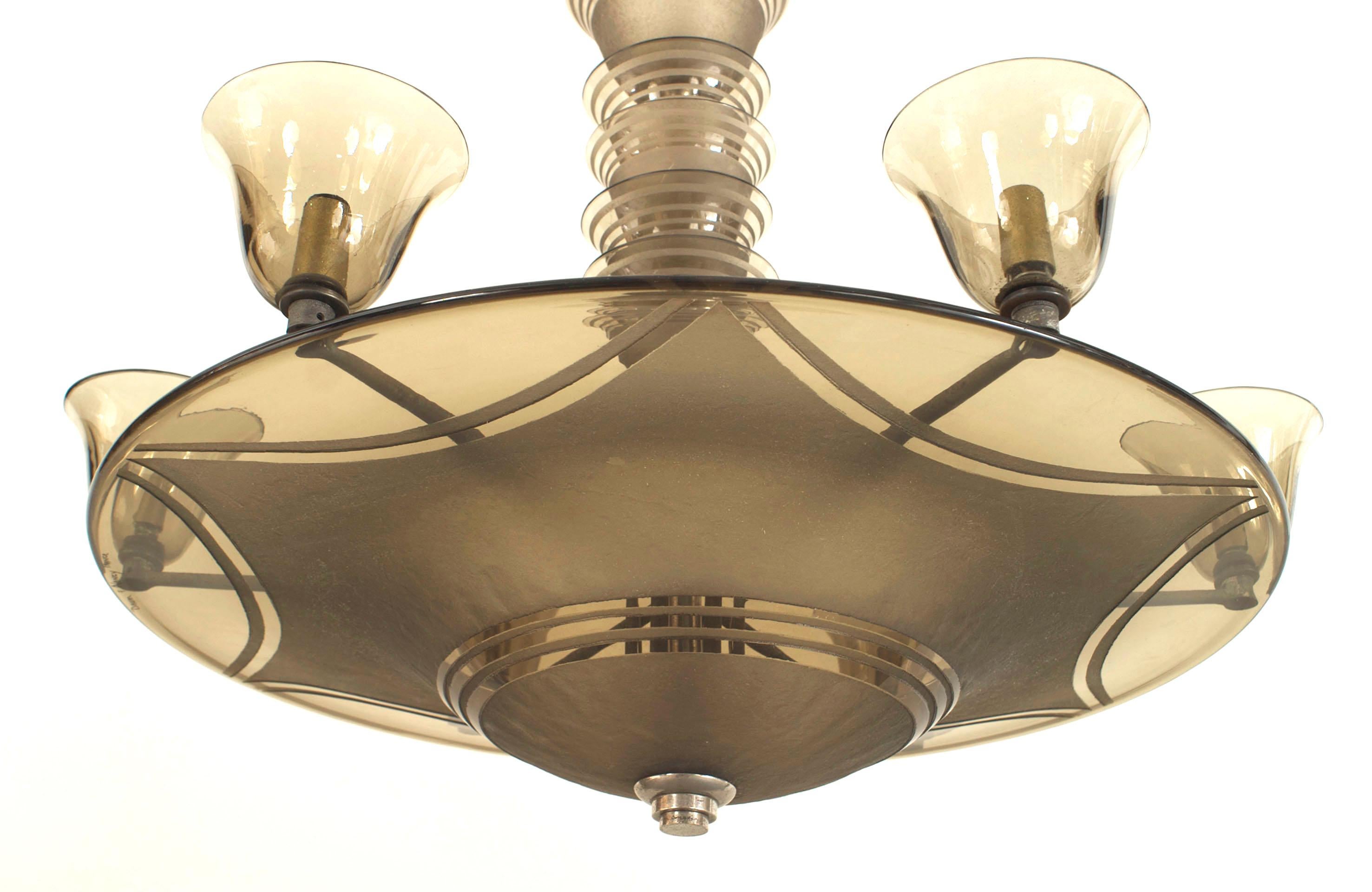 Daum Nancy French Art Deco Smoked Glass Chandelier In Good Condition For Sale In New York, NY