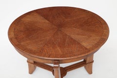 French Art Deco Circular Oak Side Table with Shaped Legs