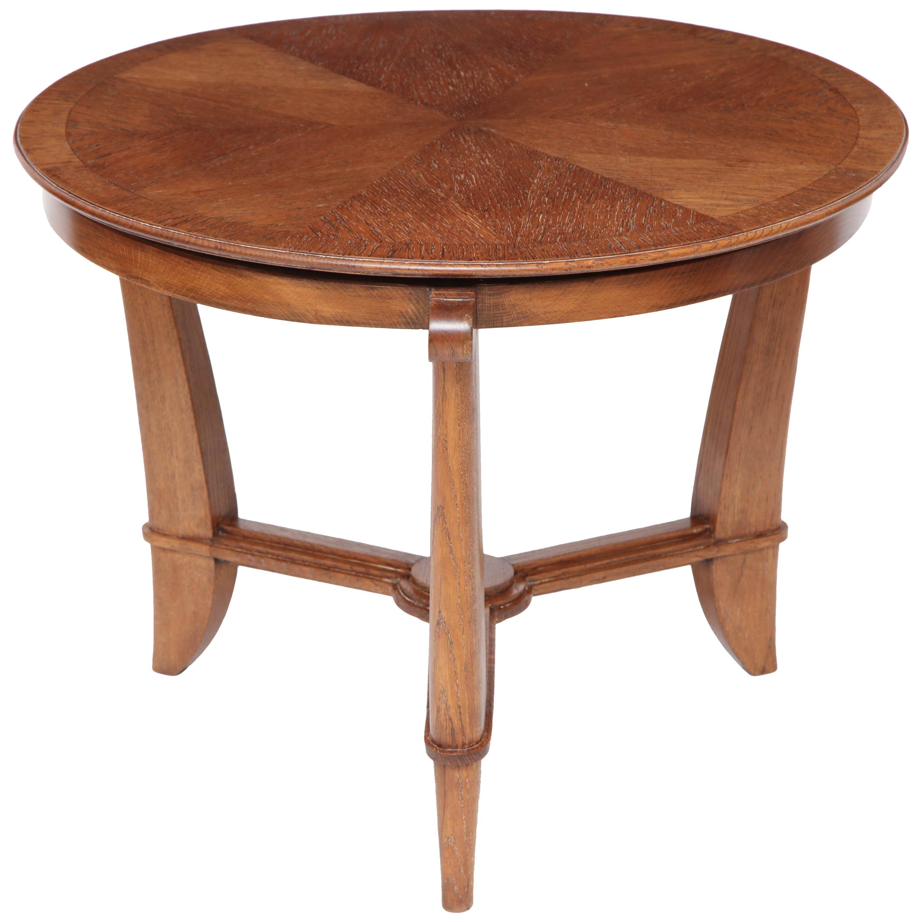 French Art Deco Circular Oak Side Table with Shaped Legs For Sale