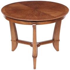 French Art Deco Circular Oak Side Table with Shaped Legs