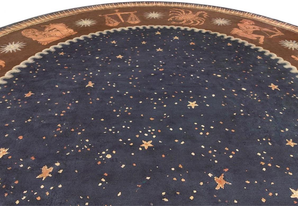 Hand-Knotted Rare Early 20th Century Round French Art Deco Rug by Paul Follot For Sale