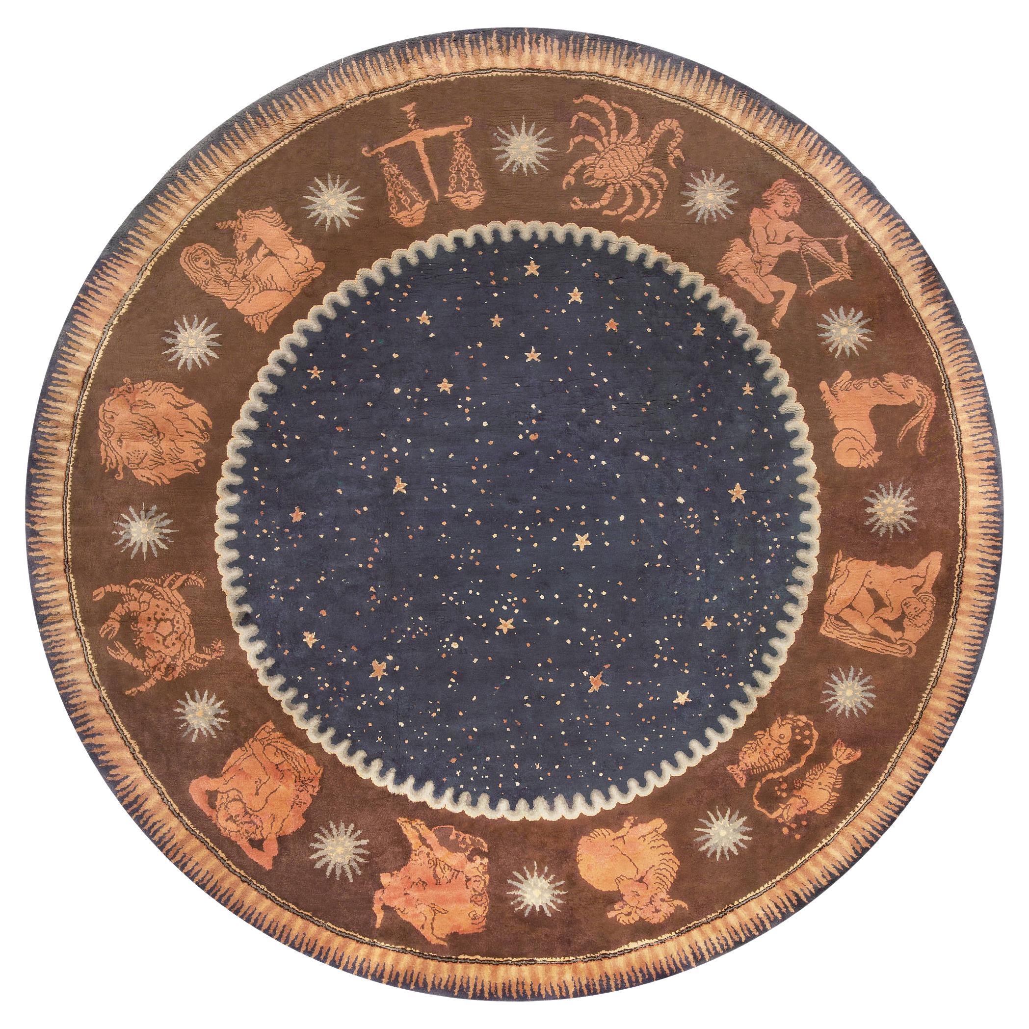 Rare Early 20th Century Round French Art Deco Rug by Paul Follot For Sale