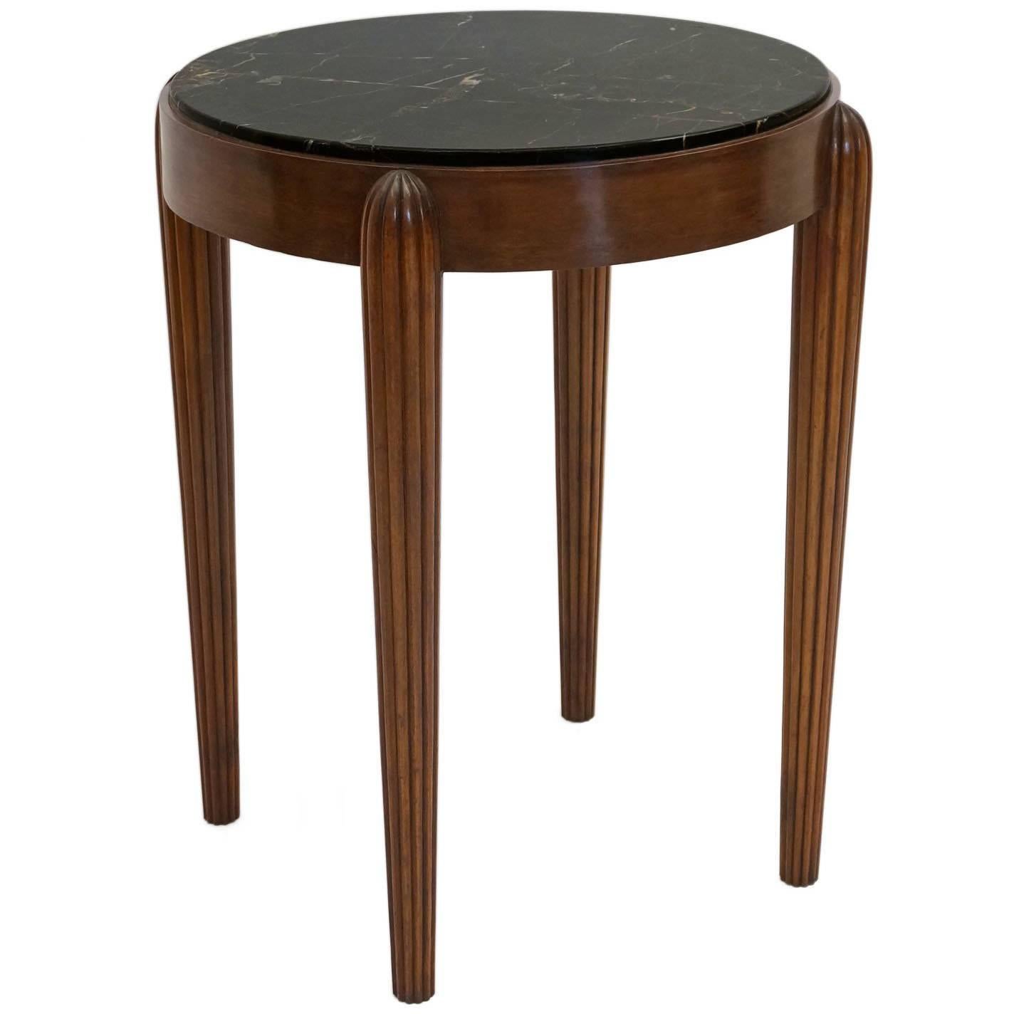 French Art Deco Circular Side Table with Black Marble Top For Sale