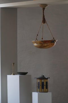 French Art Deco, Classical Rope & Alabaster Ceiling Light, 1930s