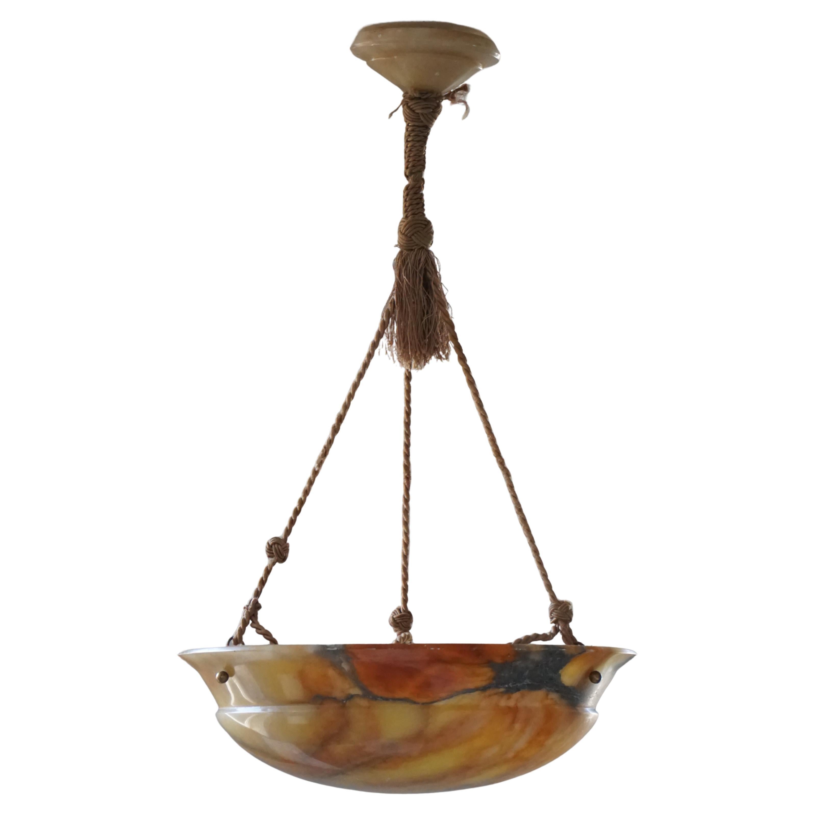 French Art Deco, Classical Rope 
Alabaster Ceiling Light, 1930s For Sale