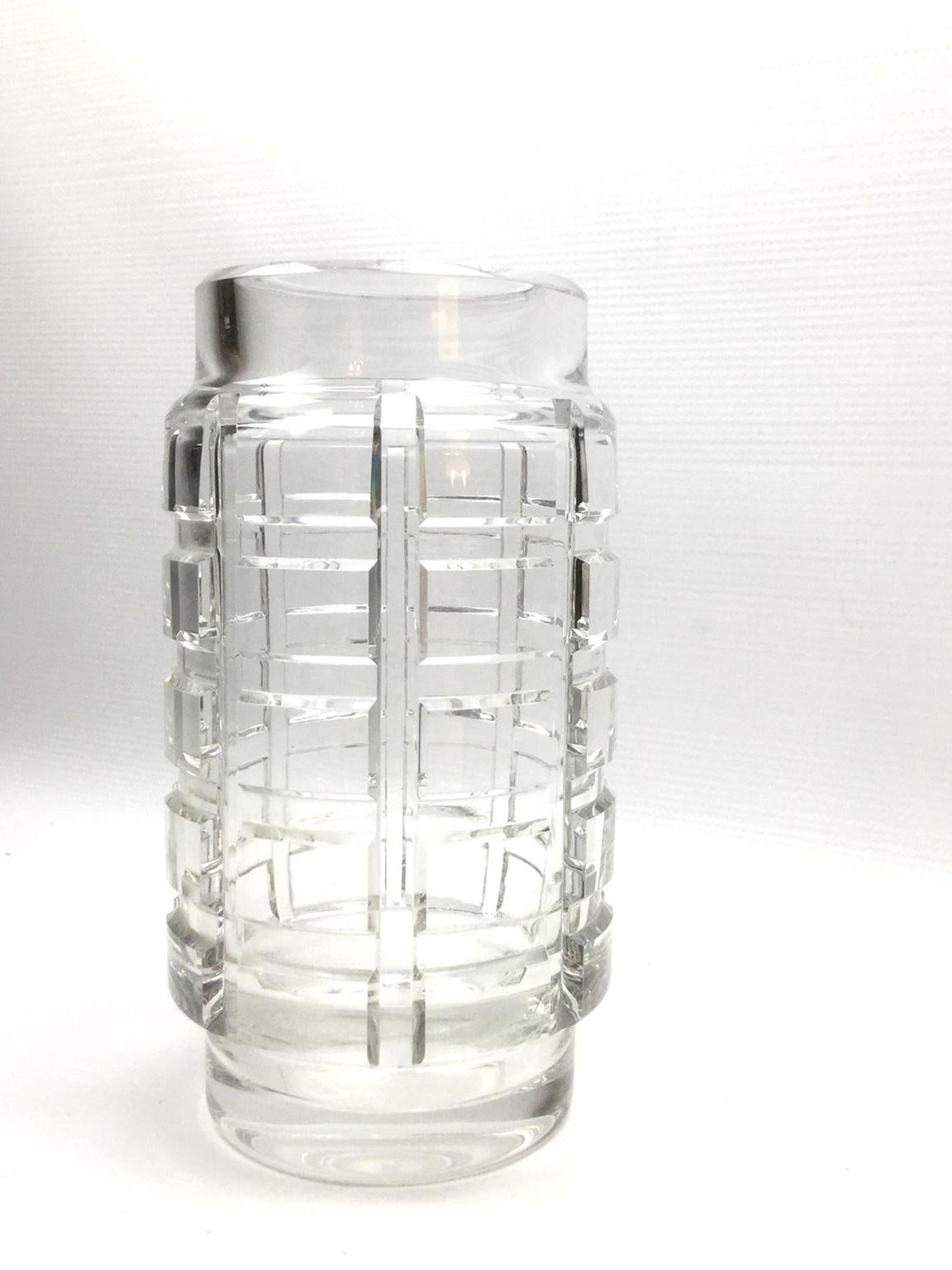 Hand-Crafted French Art Deco Clear Crystal Vase by Baccarat, 1940s