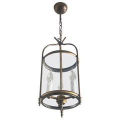 French Art Deco Clear Glass Old Bronze Three-Light Lantern, 1920-1929 French Art Deco Clear Glass Old Bronze Three-Light Lantern, 1920-1929