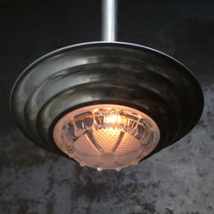 French Art Deco Clear Ribbed Glass Ceiling Lamp