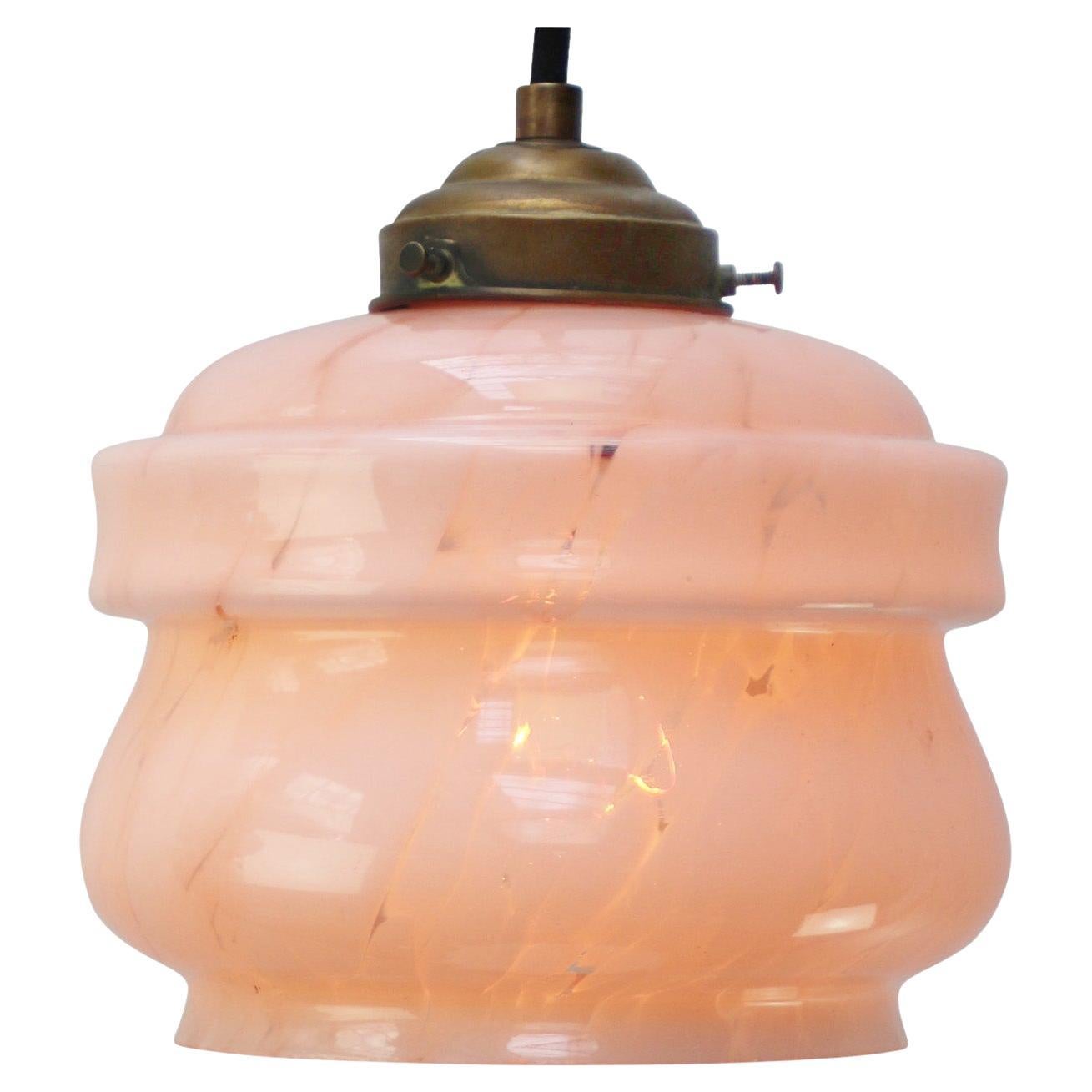 French Art Deco “Clichy” marble pink coloured glass pendant lamp 1920s
