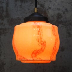 French Art Deco “Clichy” marble Yellow Colored glass pendant lamp 1920s