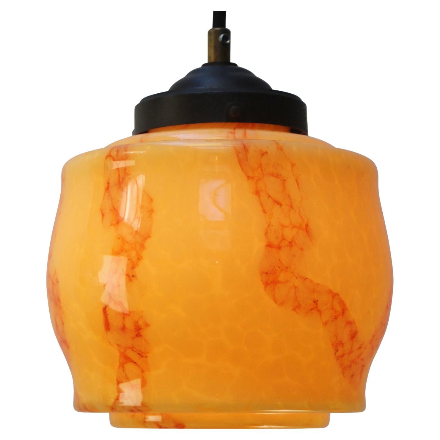 French Art Deco “Clichy” marble Yellow Colored glass pendant lamp 1920s