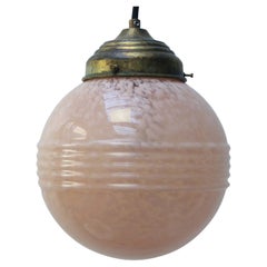 French Art Deco “Clichy” Pink Reeded Glass Pendant Light