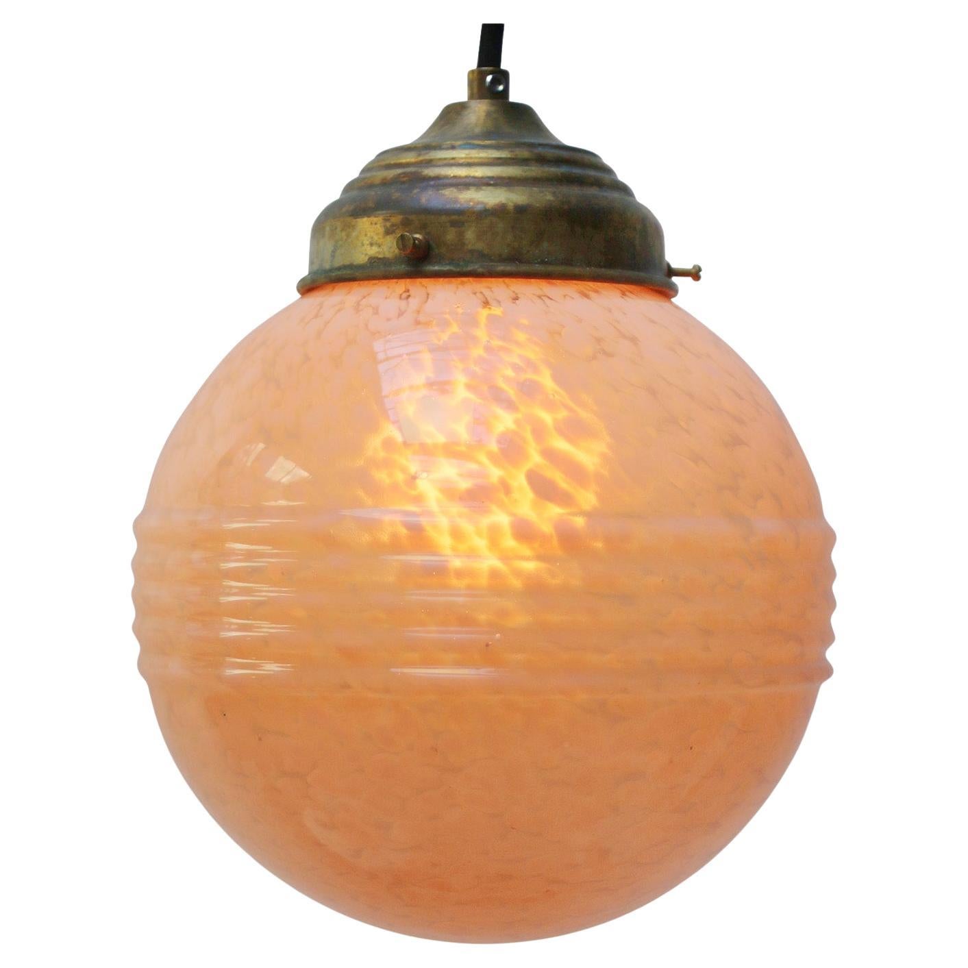 French Art Deco “Clichy” Pink Reeded Glass Pendant Light