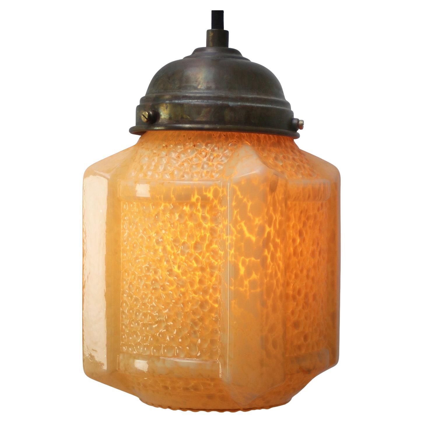 French Art Deco “Clichy” Yellow Reeded Glass Pendant Light