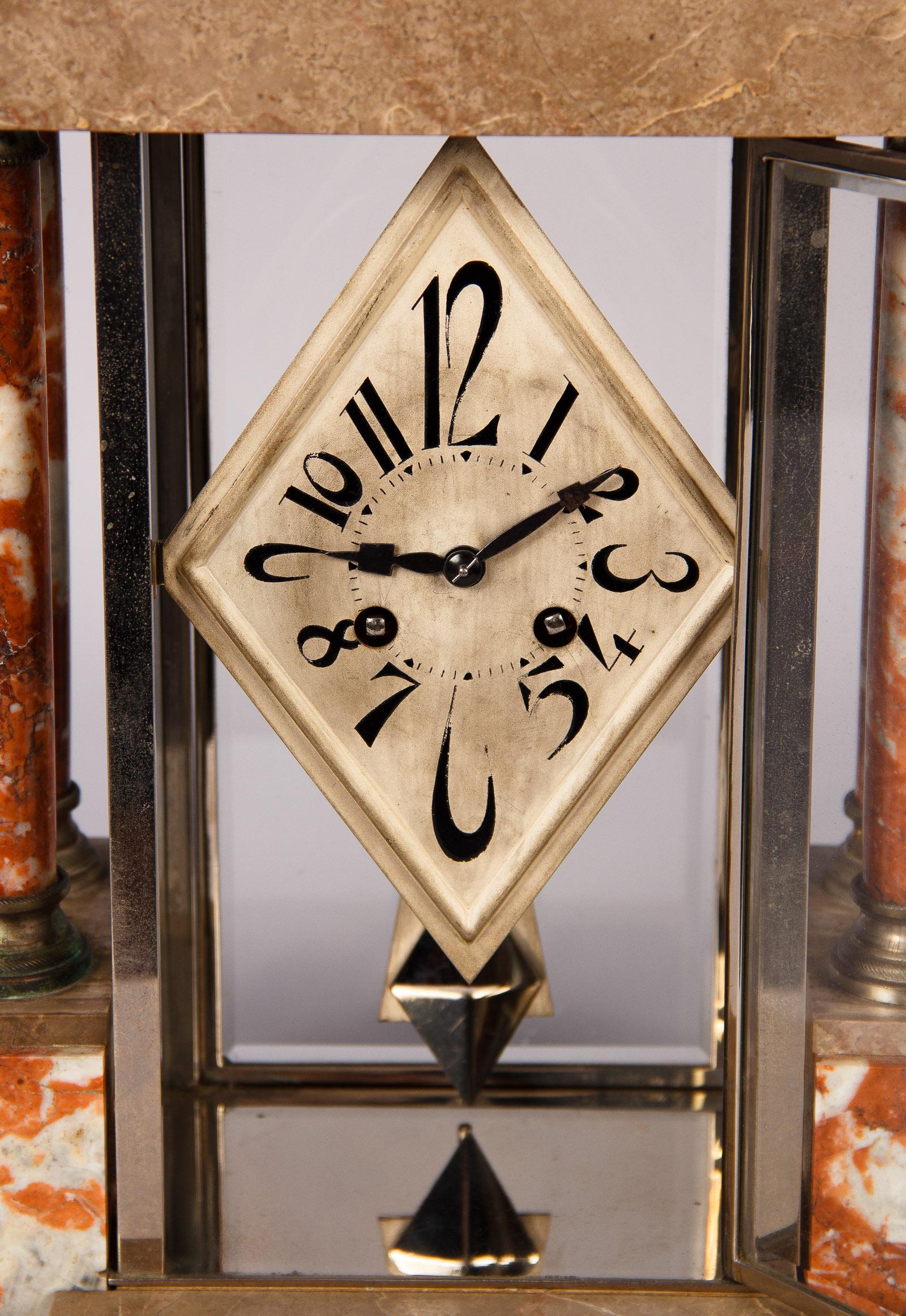 French Art Deco Marble Mantel Clock, 1930s 10