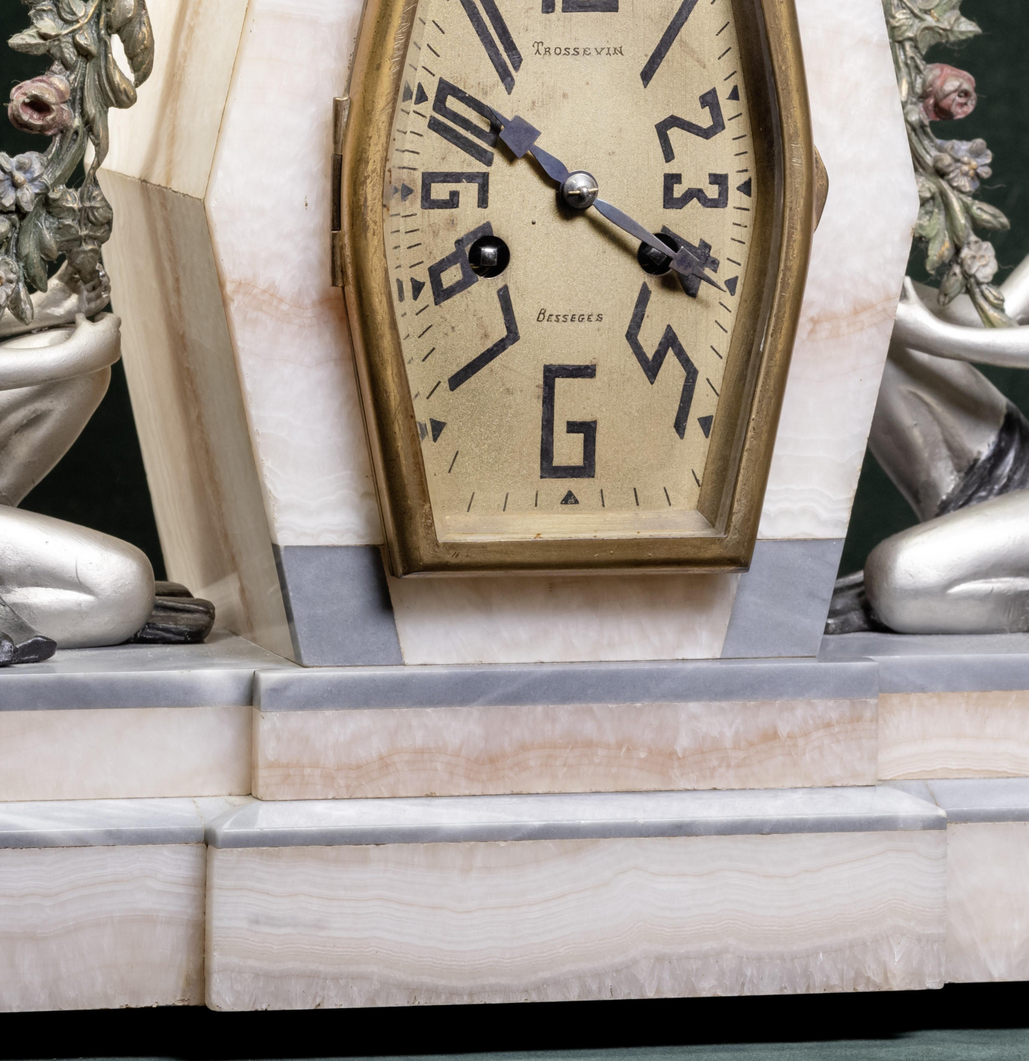 Painted French art-deco clock For Sale
