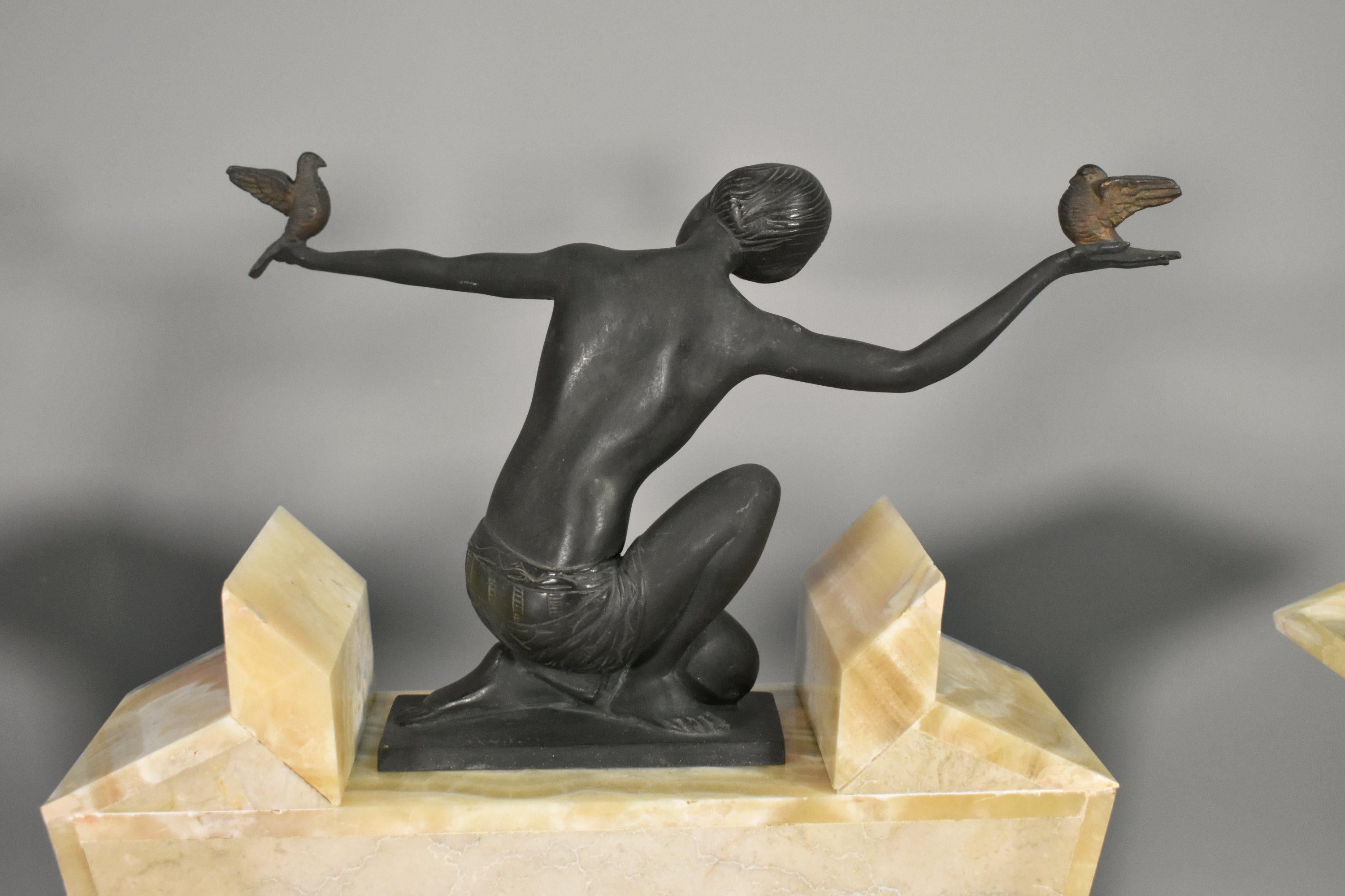 French Art Deco Clock & Garniture by H Molins-Balleste & Tahou, Lourdes For Sale 8